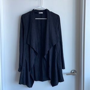 Black suede long cardigan